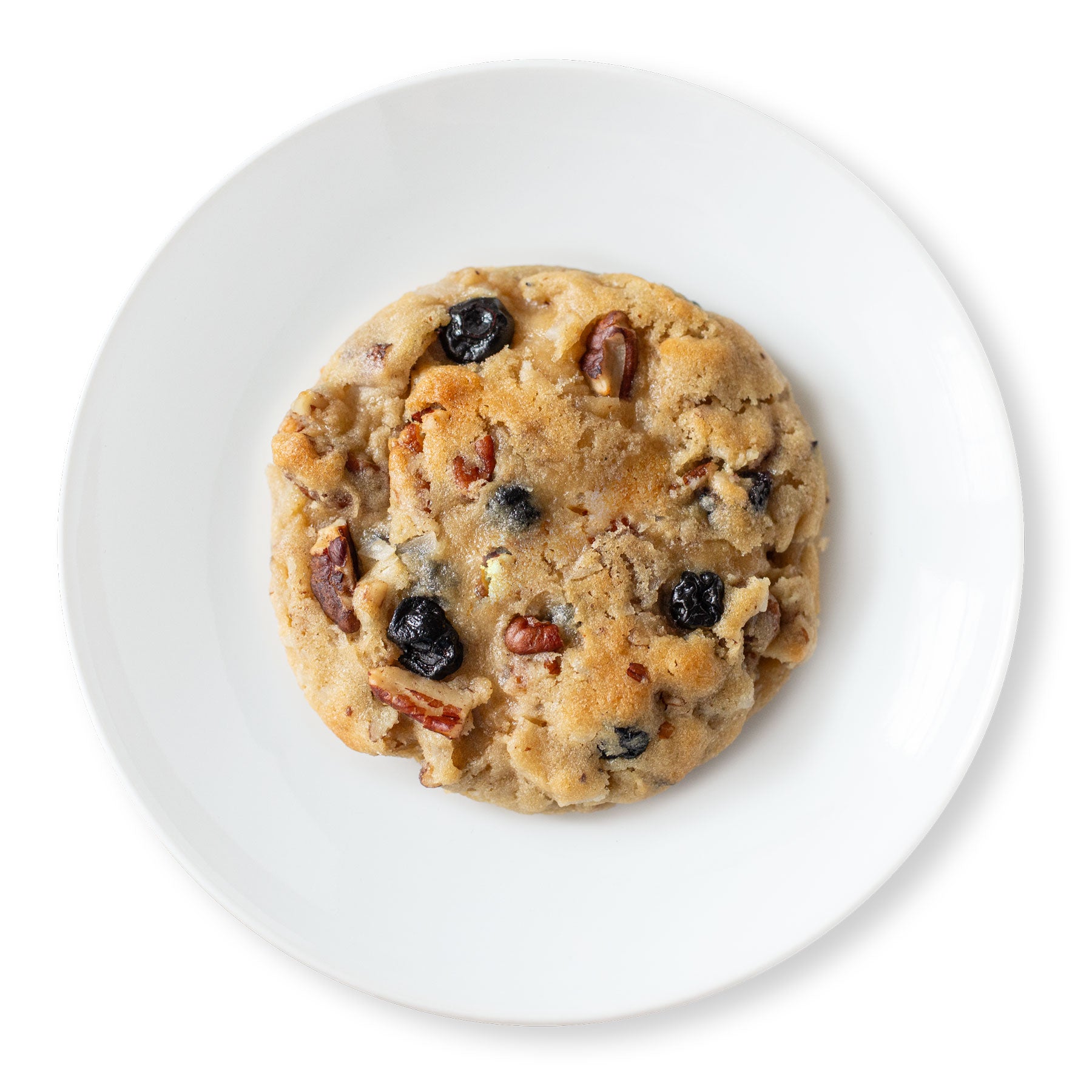 Blueberry coconut pecan cookie with chewy coconut, crunchy pecans, and sweet dried blueberries