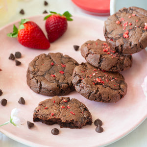 Delicious Chocolate Strawberry Cookies with a mix of chocolate chips.