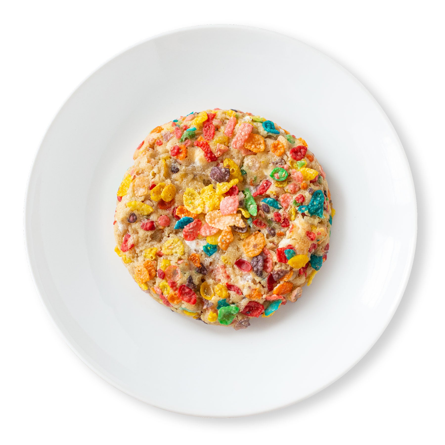 An inviting image of a Fruity Fusion Cookie, showcasing its colorful and playful appearance with fruity cereal pieces and mini marshmallow bits, offering a delightful fusion of flavors and textures.