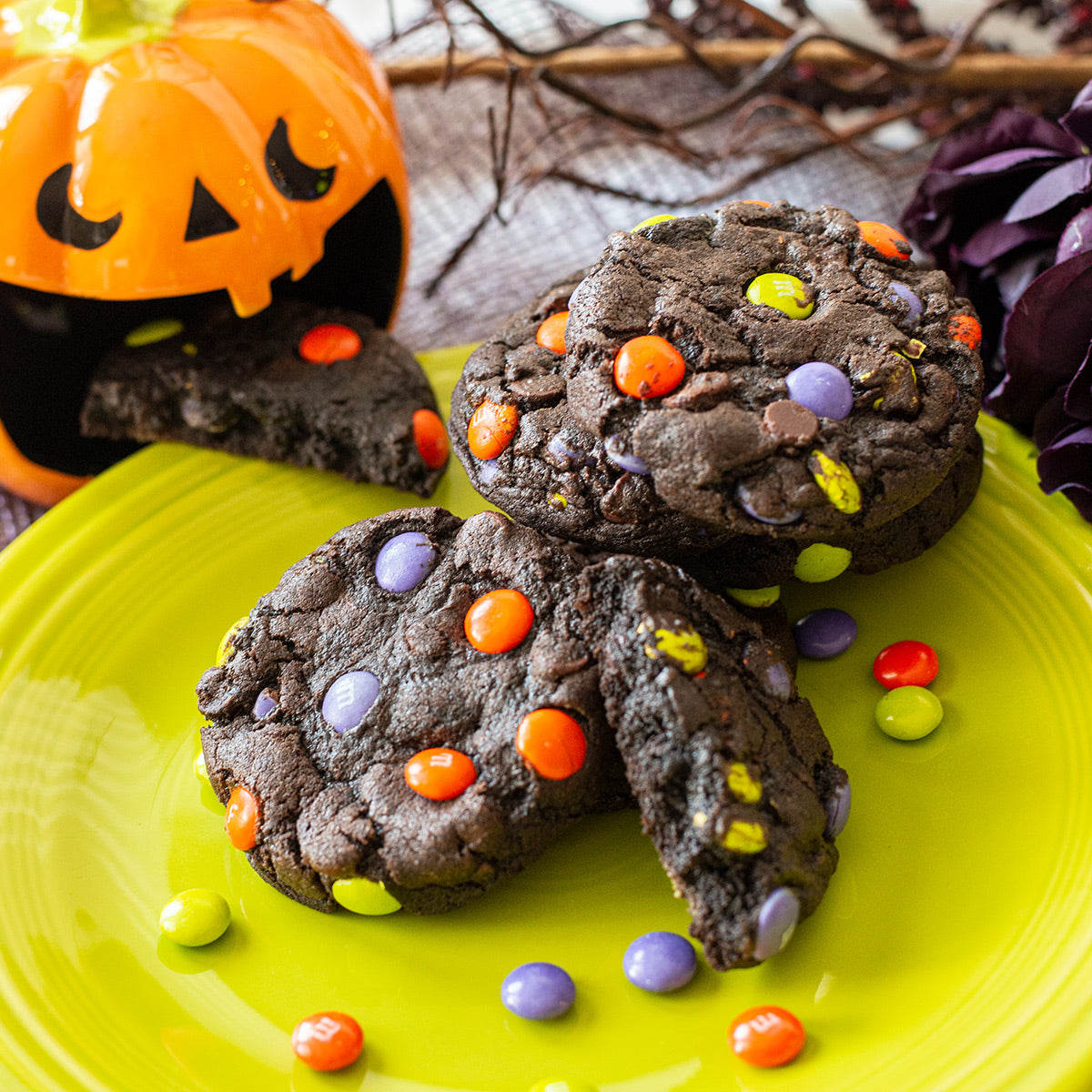 Halloween Chocolate M&M cookies