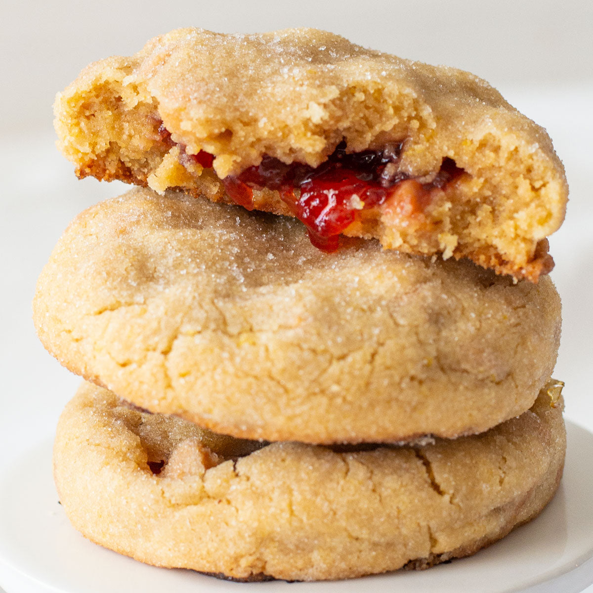 PB&J Cookie - peanut butter cookie with peanut butter chips and stuffed with delicious strawberry jam