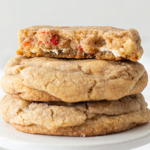 Strawberry White Chocolate Chai Cookies stacked
