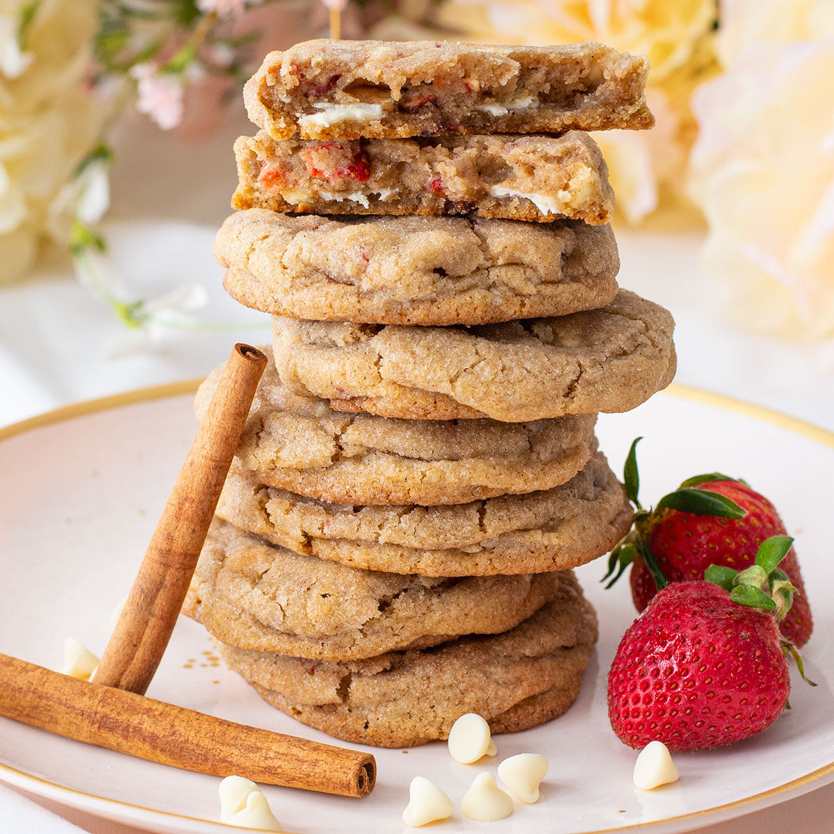 Strawberry White Chocolate Chai Cookies
